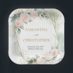Chic blush roses gold frame eucalyptus wedding paper plate<br><div class="desc">Behold the enchanting Elegant Greenery Foliage Faux Gold Paper Plate - a dazzling addition to any wedding celebration! With its intricate design of lush greenery and faux gold accents, this plate effortlessly exudes elegance and charm. Perfect for adding a touch of sophistication to your special day, these plates will transport...</div>