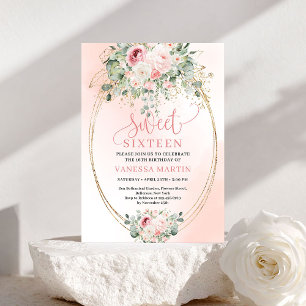 Chic Blush Roses Greenery Sweet Sixteen Invite