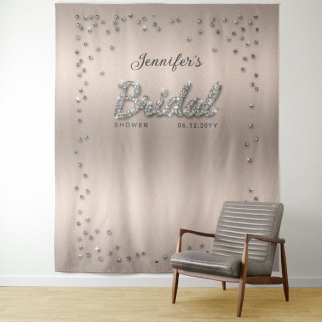 Chic Blush Sparkle Glitter Bridal Shower Backdrop Tapestry (In Situ)