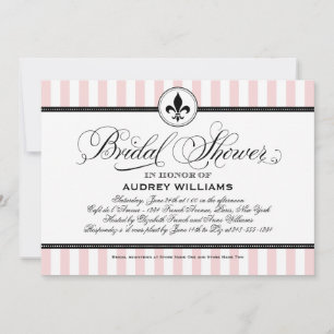 Chic Blush Stripe Fleur de Lis Wedding Shower Invitation