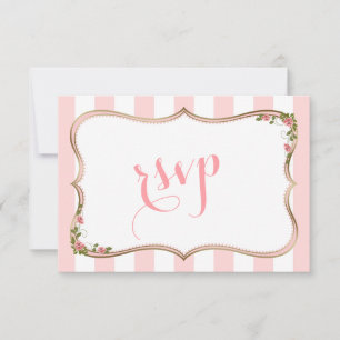 Chic Blush Stripes Gold Floral WeddingRSVP RSVP Card