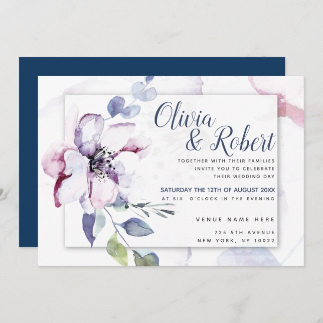Chic Blush Watercolor Apple Blossom Invitation (Front/Back)