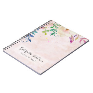 Chic Blush Watercolor Floral Monogram Custom Text Spiral Notebook