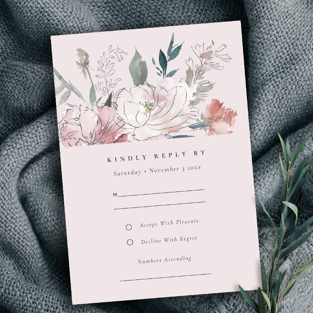 Chic Blush Watercolor Floral Wedding Details RSVP Card (Creator Uploaded)