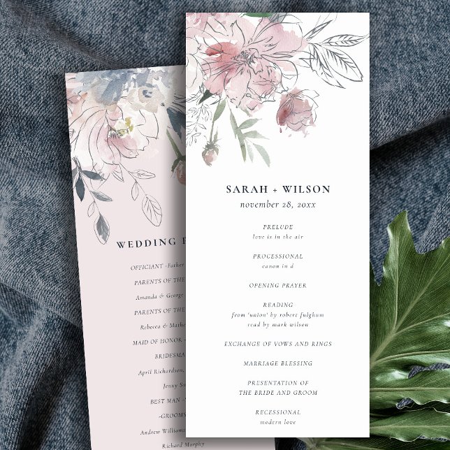Chic Blush Watercolor Floral Wedding Program Invitation (Creator Uploaded)