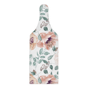 Chic Blush Watercolor Flowers Cutting Board