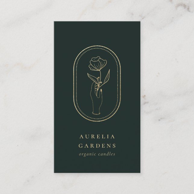 Chic Bohemian Golden Floral Logo Business Card (Front)