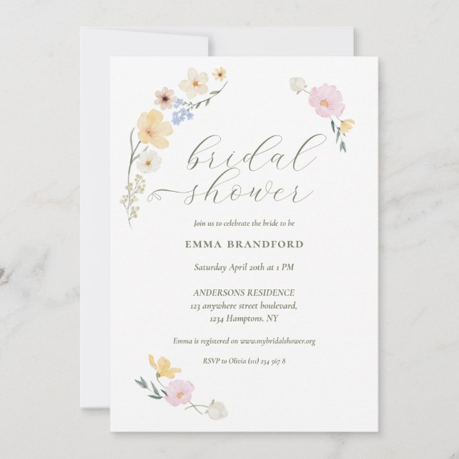 Chic Bohemian Pastel Wildflowers Invitation (Front)