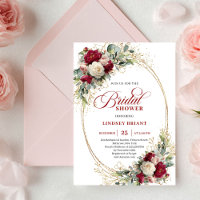 Chic Bohemian Red White Flowers Gold Bridal Shower