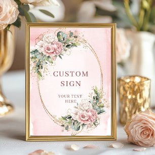 Chic Bohemian Rose Gold Greenery Custom Sign