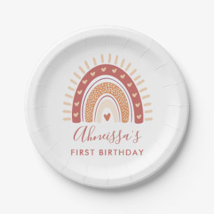 Chic Bohemian Terracotta Rainbow Birthday Party Paper Plate