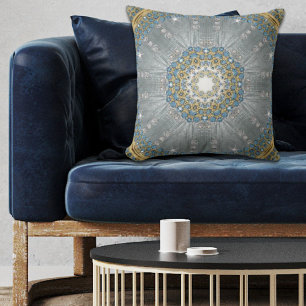Chic Bohemian Vintage Fashion Silver blue mandala Cushion