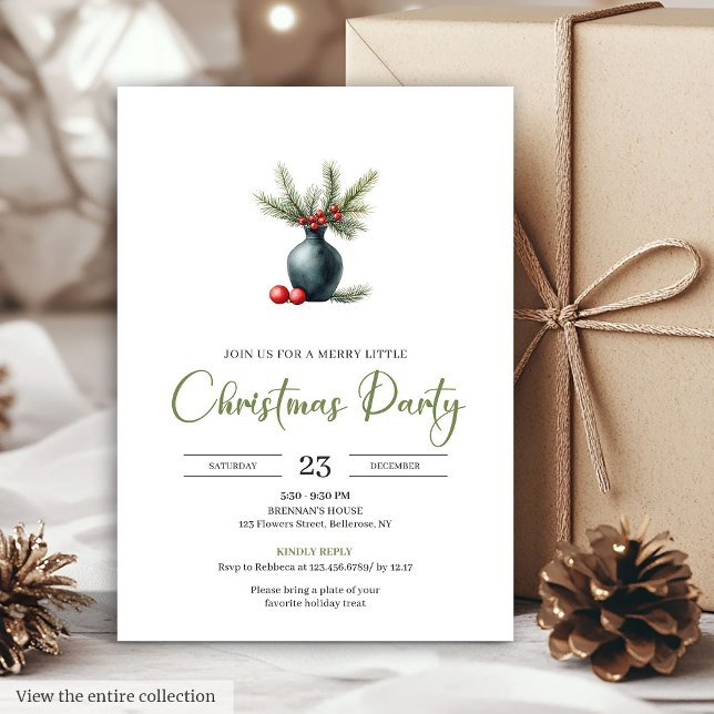 Chic Bohemian Watercolor Pine Wreath Holiday Card (Chic Bohemian Watercolor Pine Wreath Holiday Dinner Invite)