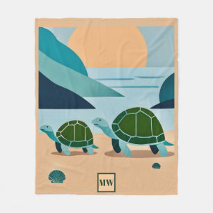 Chic boho abstract sea turtles monogram fleece blanket