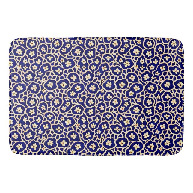 Chic Boho Anemone Dark Blue Pattern Bath Mat (Front)