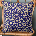 Chic Boho Anemone Dark Blue Pattern Cushion<br><div class="desc">Simple watercolor painting inspired floral pattern of white anemone flowers with dark blue background and outlines around flowers.</div>