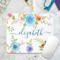 Chic boho blue floral watercolor monogram script