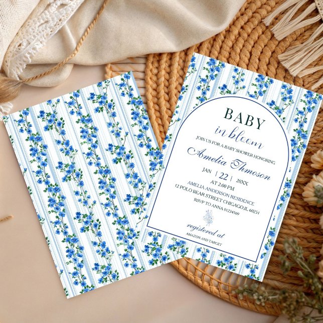 Chic Boho Blue Wildflower Boy floral Baby Shower Invitation (Creator Uploaded)