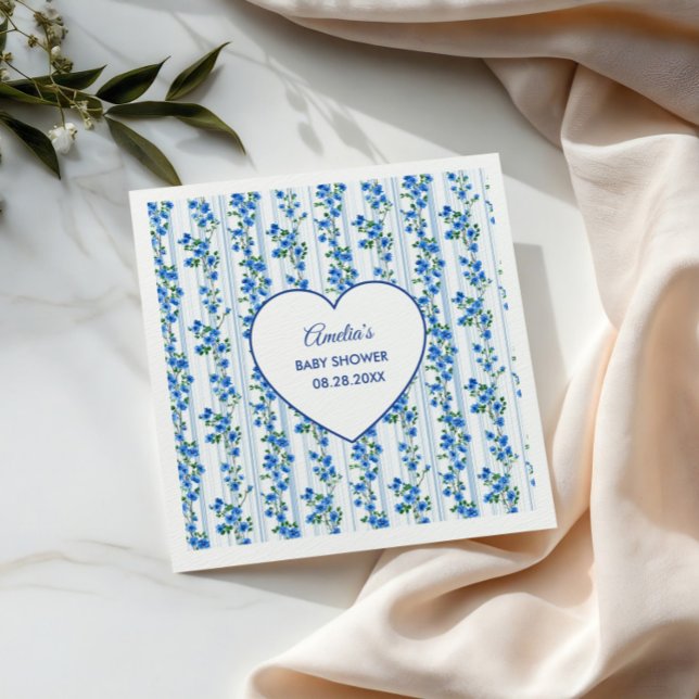 Chic Boho Blue Wildflower Boy floral Baby Shower  Napkin (Creator Uploaded)
