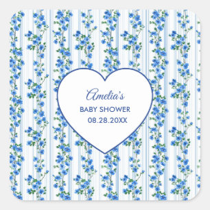 Chic Boho Blue Wildflower Boy floral Baby Shower  Square Sticker