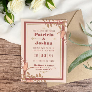 Chic Boho Blush Beige Retro Wedding Invitation