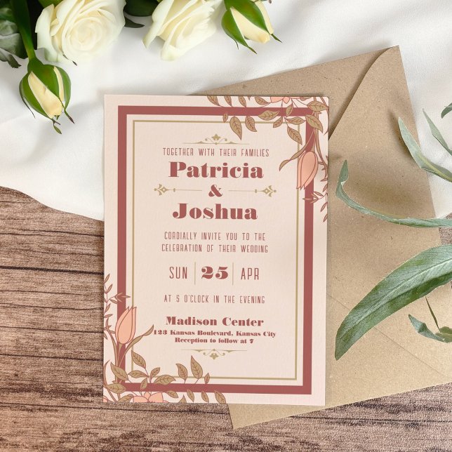 Chic Boho Blush Beige Retro Wedding Invitation (Creator Uploaded)