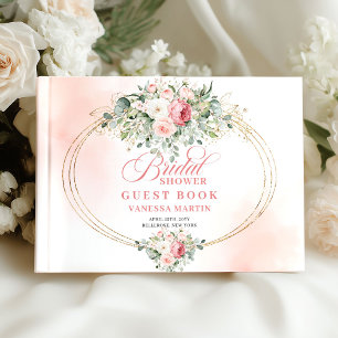Chic Boho Blush Floral Gold Minimal Gold Bridal Guest Book