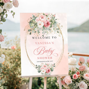 Chic Boho Blush Floral Minimal Gold Baby Shower Poster