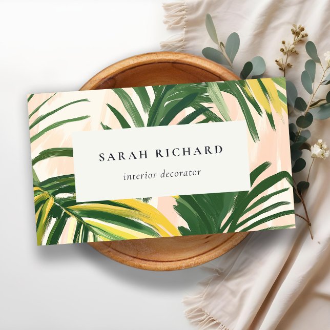 Chic Boho Blush Green Tropical Palm Leaves Beach Business Card (Creator Uploaded)