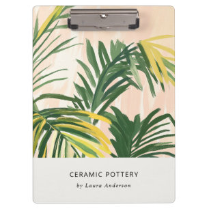 Chic Boho Blush Green Tropical Palm Leaves Beach Clipboard