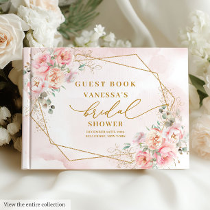 Chic Boho Blush Pink Gold Glitter Bridal Shower  Guest Book