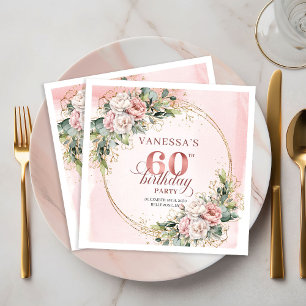 Chic Boho Blush Pink Greenery 60th Birthday Napkin