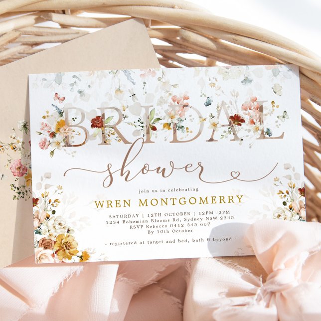 Chic Boho Botanical Garden Flowers Bridal Shower Invitation (Creator Uploaded)