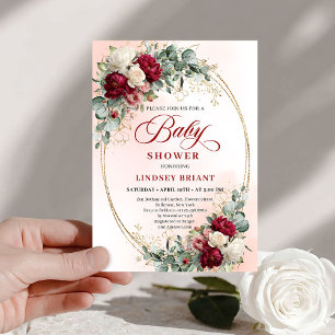 Chic Boho Burgundy and Gold Baby Shower Invite