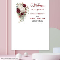 Chic Boho Burgundy White Wedding Backdrop Poster