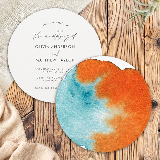 Chic Boho Burnt Orange Watercolor Art Wedding Invitation (Front/Back)