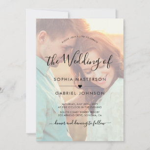 Chic Boho Calligraphy Script Photo Overlay Wedding Invitation