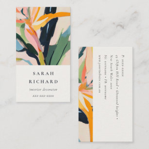 Chic Boho Colorful Bird of Paradise Painted Floral Business Card
