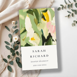 Chic Boho Colorful Green Pink Painted Floral Business Card
