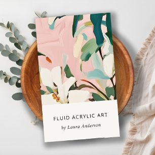 Chic Boho Colorful Pink Teal Green Painted Floral Business Card