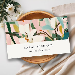 Chic Boho Colorful Pink Teal Green Painted Floral Business Card