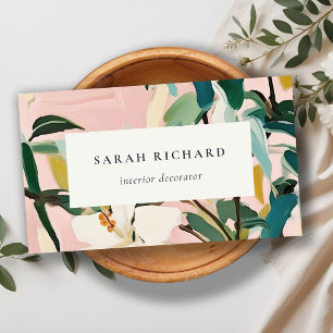 Chic Boho Colorful Pink Teal Green Painted Floral Business Card