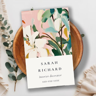 Chic Boho Colorful Pink Teal Green Painted Floral Business Card