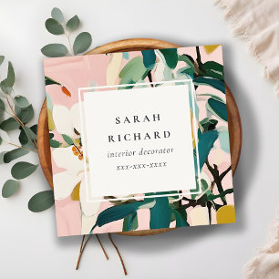 Chic Boho Colorful Pink Teal Green Painted Floral Square Business Card