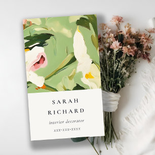 Chic Boho Colourful Green Pink Painted Floral Business Card