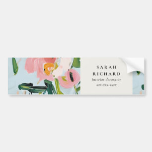 Chic Boho Colourful Pink Blue Green Painted Floral Bumper Sticker