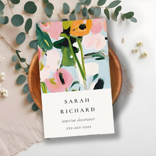 Chic Boho Colourful Pink Blue Green Painted Floral Business Card