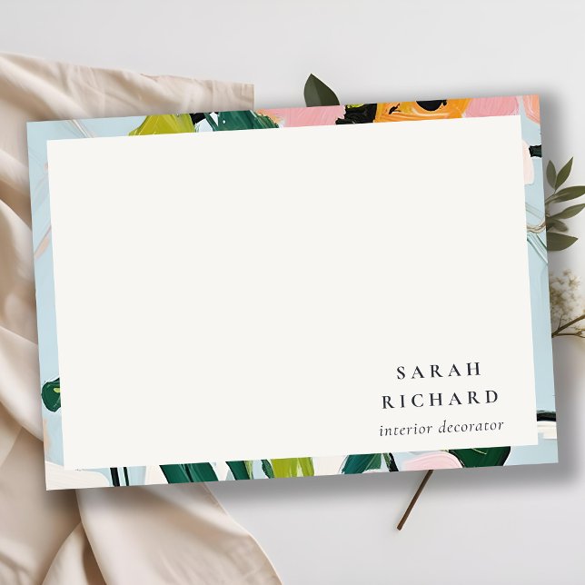 Chic Boho Colourful Pink Blue Green Painted Floral Card (Creator Uploaded)