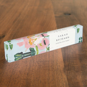 Chic Boho Colourful Pink Blue Green Painted Floral Nameplate