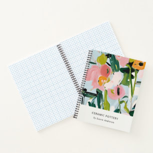 Chic Boho Colourful Pink Blue Green Painted Floral Notebook